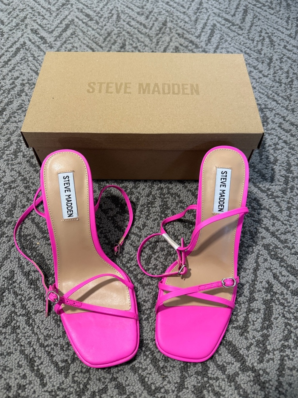 Steve Madden Neon Pink Strappy Square-Toe Heels